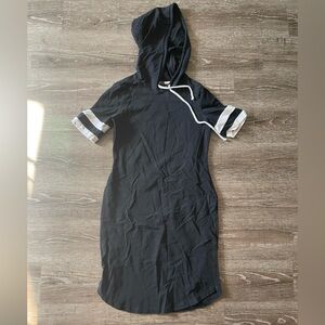 Popular Basics Black Hoodie Dress with White Accents
